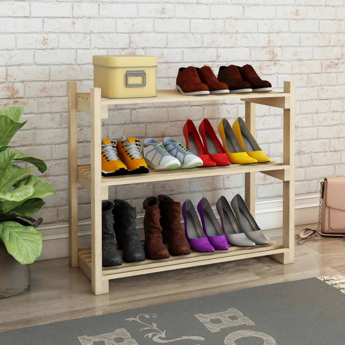 SCHUHREGAL Them - Naturfarben, Holz (68/60/30cm) - [en.casa]