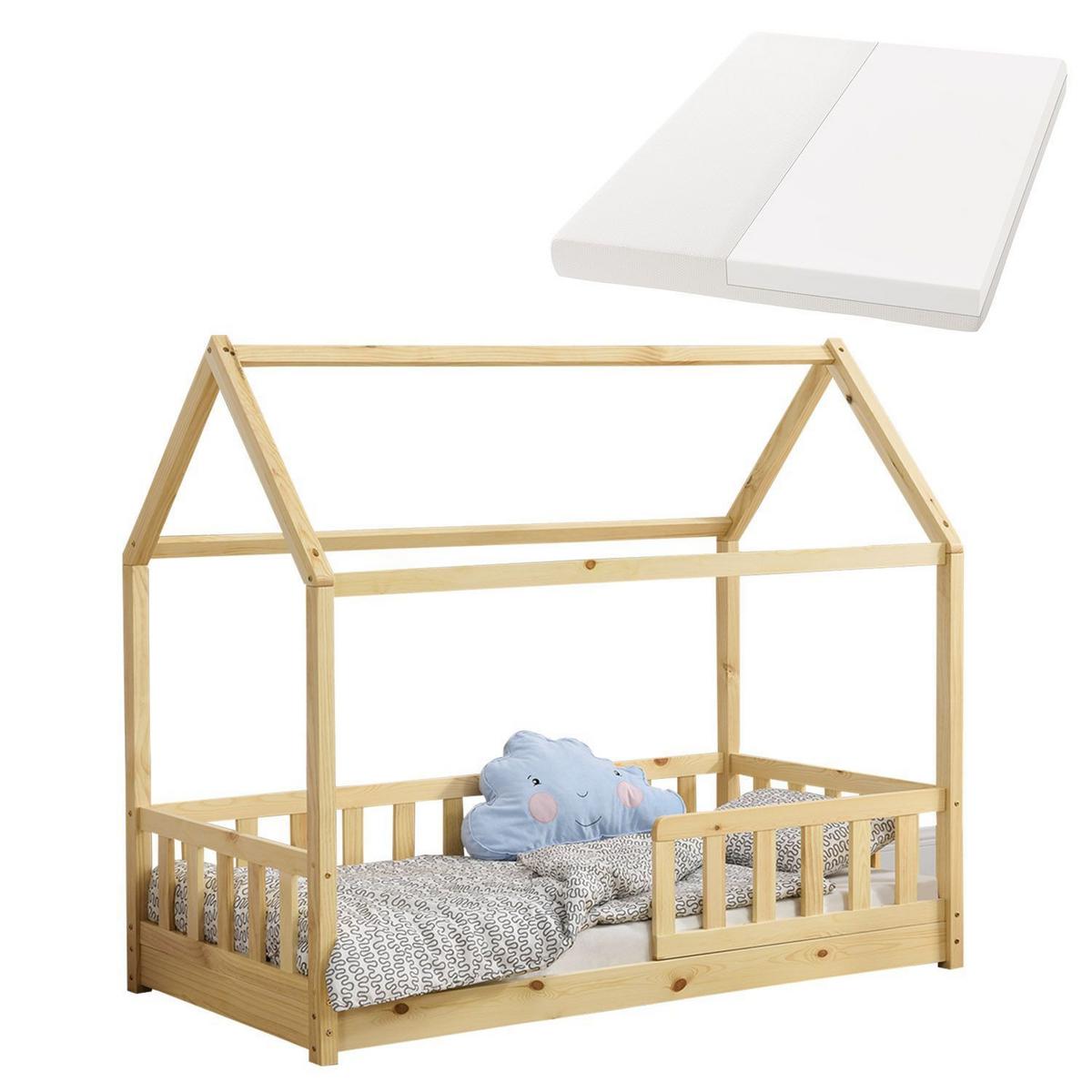 KINDERBETT Marli mit Matratze natur 80x160 cm - Naturfarben, Holzwerkstoff (80/160cm) - Juskys
