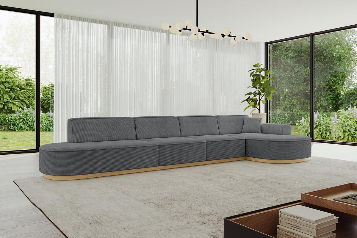 ECKSOFA Ottomane Rechts MARI-L3-v2 - 413x171x83 cm Dunkelgrau Cord - Dunkelgrau, Holzwerkstoff/Textil (171/413cm) - ALTDECOR