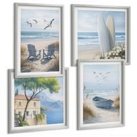 BILDER SET 4er Set - 50x50 cm & 40x60 cm Silberner Rahmen - Strandbretter, Surfboote, Vögel - Silberfarben, Kunststoff (50/50cm) - TULUP