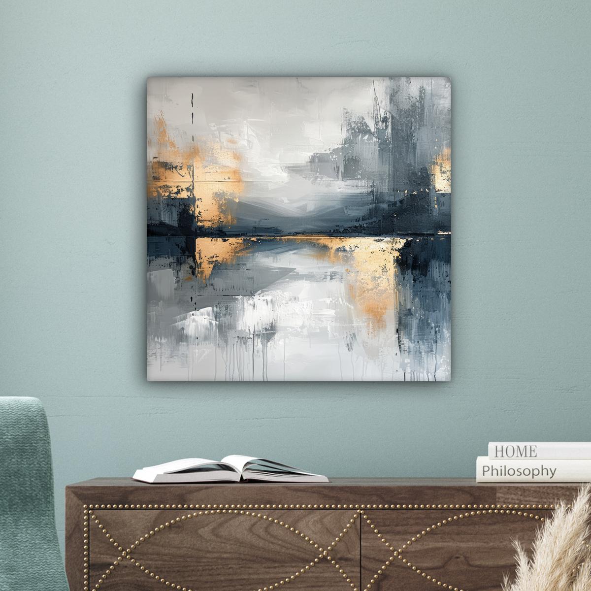 LEINWANDBILD Kunst - Grau - Gold - Abstrakt Wandbild Wohnzimmer 50x50 cm - Dunkelgrau, Textil (50/50cm) - MuchoWow