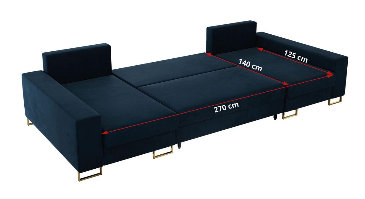 WOHNLANDSCHAFT DORIAN U Velvet Dunkelblau - Goldfarben/Dunkelblau, Textil/Metall (312/85/138cm) - MKS