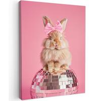 LEINWANDBILD Schleife - Discoball - Kaninchen Room Decor 30x40 cm - Pink, Textil (30/40cm) - MuchoWow