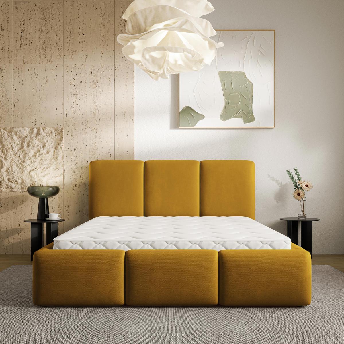 POLSTERBETT ARSIL 160x200 cm mit Bettkästen - Gelb - Gelb, Holz/Textil (160/200cm) - MASSENO