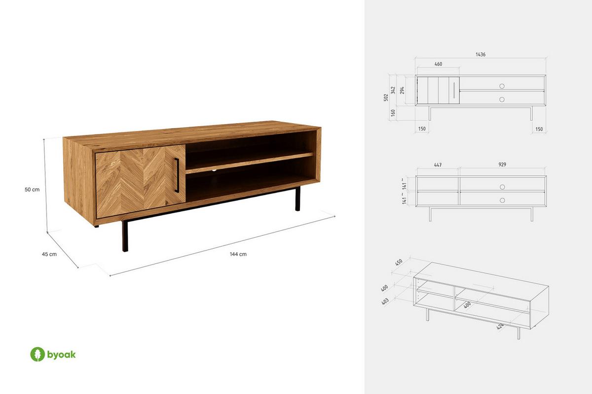 LOWBOARD NIEDRIG LEON Wildeiche - Wildeiche, Holz (144/50/45cm) - byoak