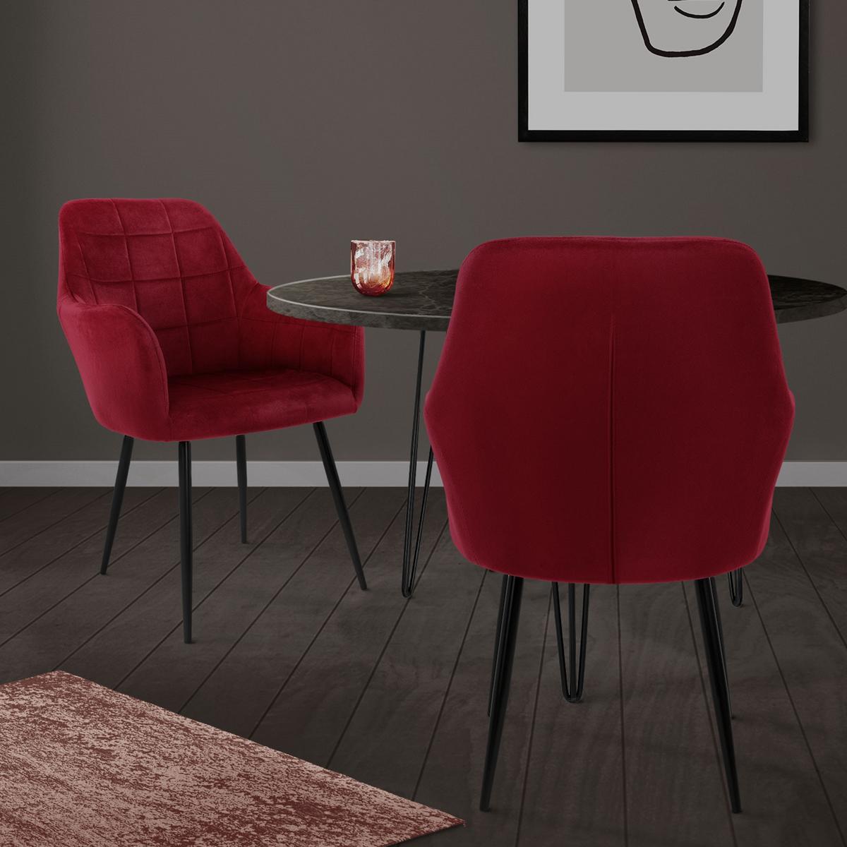 ESSZIMMERSTUHL 4er Set Bordeaux Samt - Bordeaux/Schwarz, Textil/Metall (60/84/58cm) - ECD-Germany