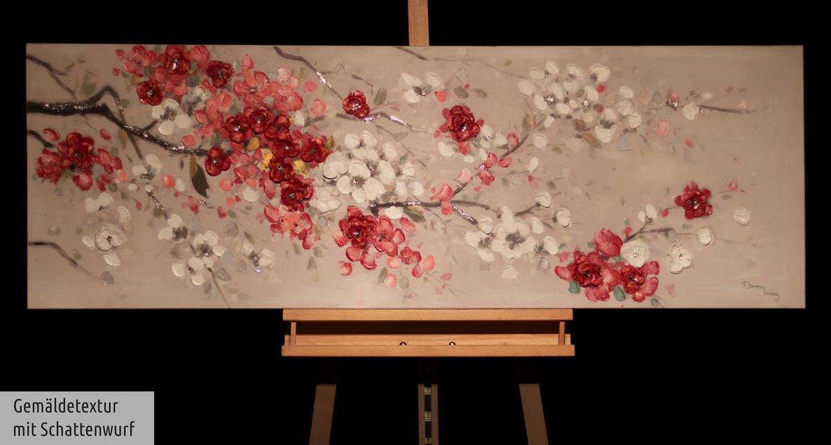 ACRYLBILD HANDGEMALT 150/50 cm - Rot/Weiß, Holz/Textil (150/50cm) - KUNSTLOFT