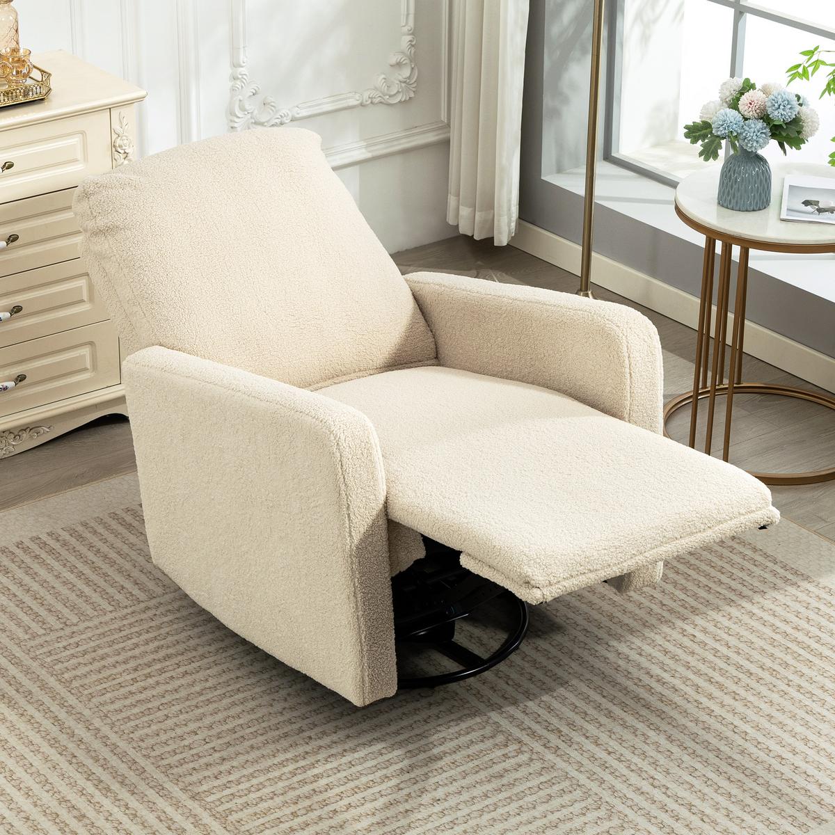 RELAXSESSEL, Fernsehsessel mit Liegefunktion, Wippfunktion, Fleece-Optik Beige - Beige, Textil (76/100/94cm) - HOMCOM