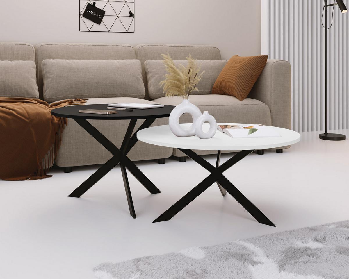 COUCHTISCH-SET Lev 2er-Set rund, Weiß - Schwarz 75/36, 58/42 - Multicolor/Schwarz, Holzwerkstoff/Metall (75/75/42cm) - WFL GROUP