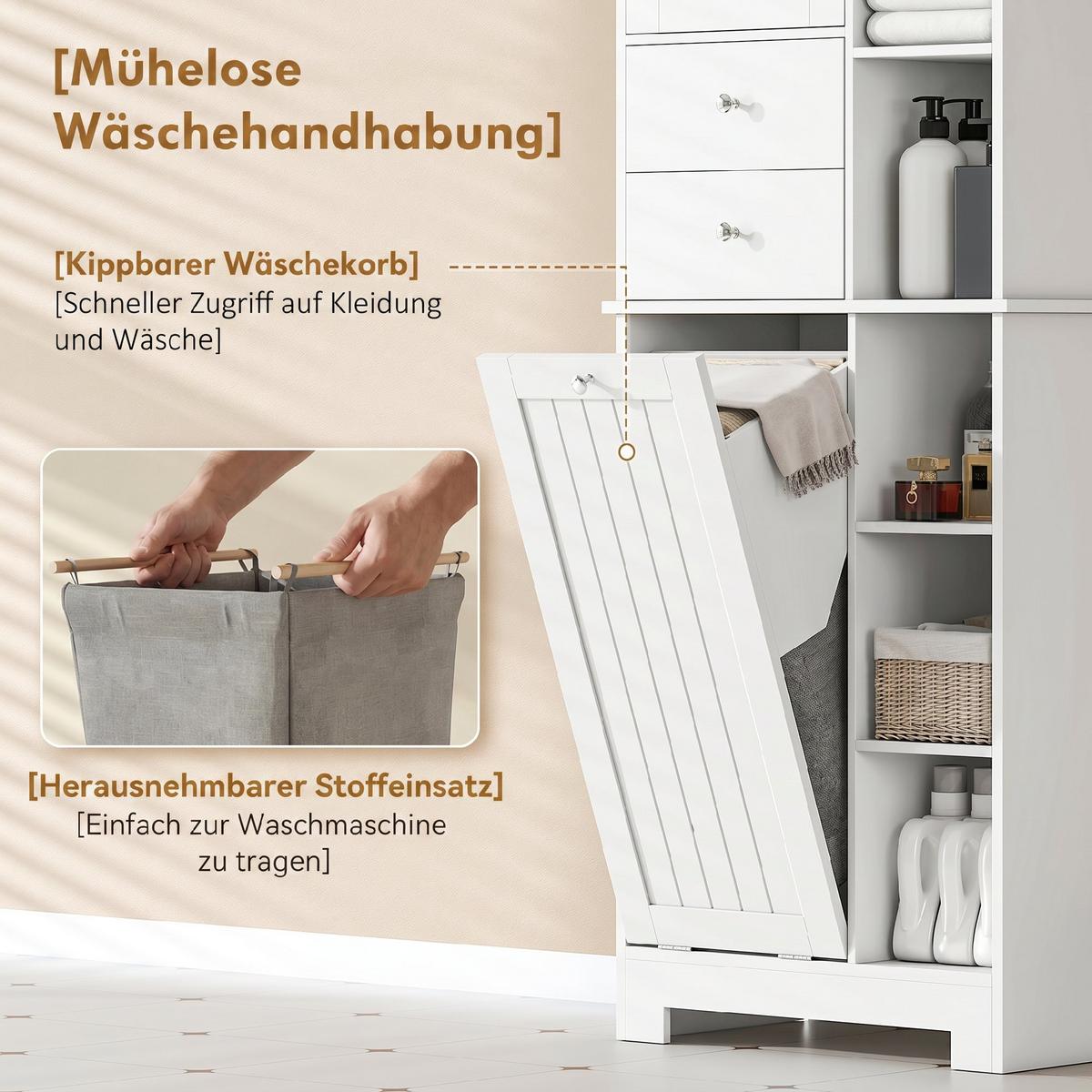 BADEZIMMERSCHRANK MDF Weiß - Weiß, Holzwerkstoff/Metall (28.8/171/60cm) - HOMCOM