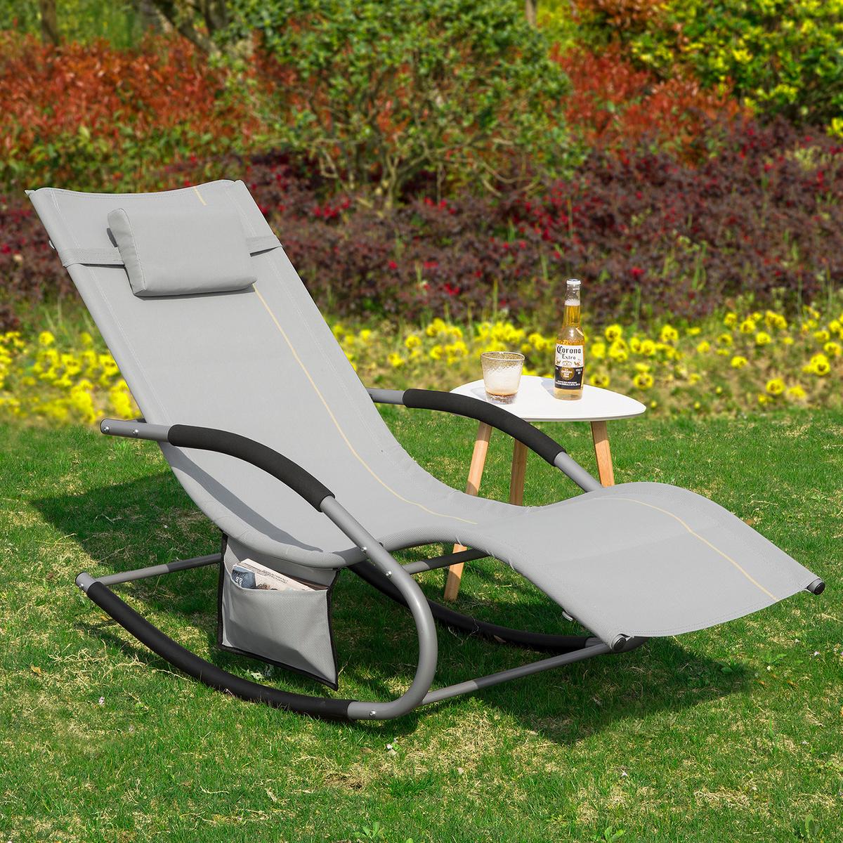 SONNENLIEGE mit Kopfkissen, Gartenliege bis 150kg, Hellgrau - Grau, Metall (63/87/150cm) - SoBuy
