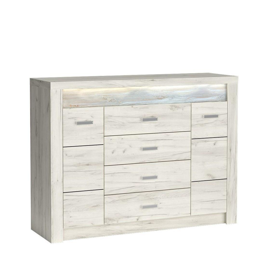 KOMMODE ZERI 108,5/103,5/42cm mit 4 Schubladen 1 Türen Eiche Bianco - Eiche Bianco, Holzwerkstoff (108.5/103.5/42cm) - MASSENO