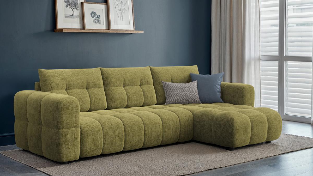 ECKSOFA CLOUDI 4-Sitzer rechts, olivgrün - Schwarz/Olivgrün, Holz/Textil (294/160cm) - Wozimo