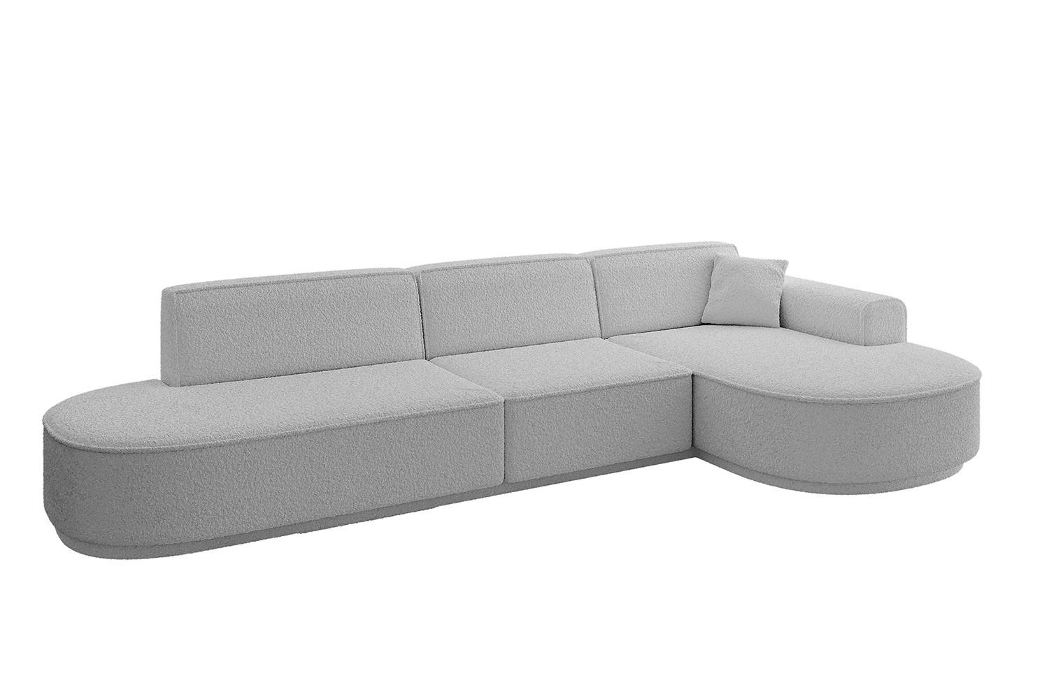 ECKSOFA Ottomane Rechts MARI-L2-v3 - 328x171x83 cm Hellgrau Bouclé - Hellgrau/Schwarz, Holzwerkstoff/Kunststoff (171/328cm) - ALTDECOR