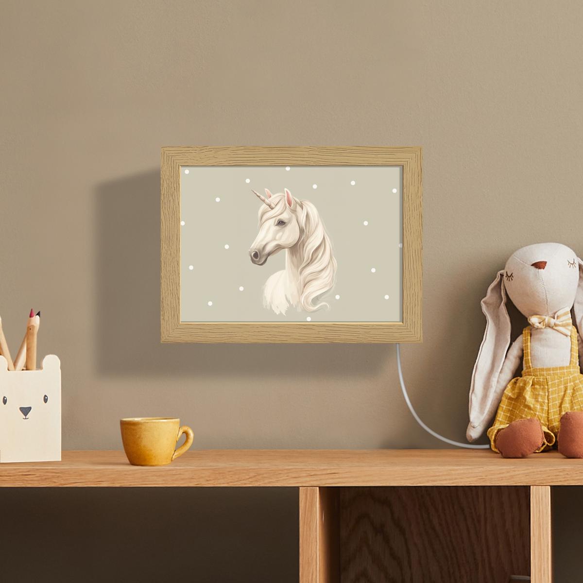 WANDLEUCHTE Einhorn - Weiß - Punkte 20x15 cm - Taupe, Holzwerkstoff (20/15/8cm) - OnlyWow