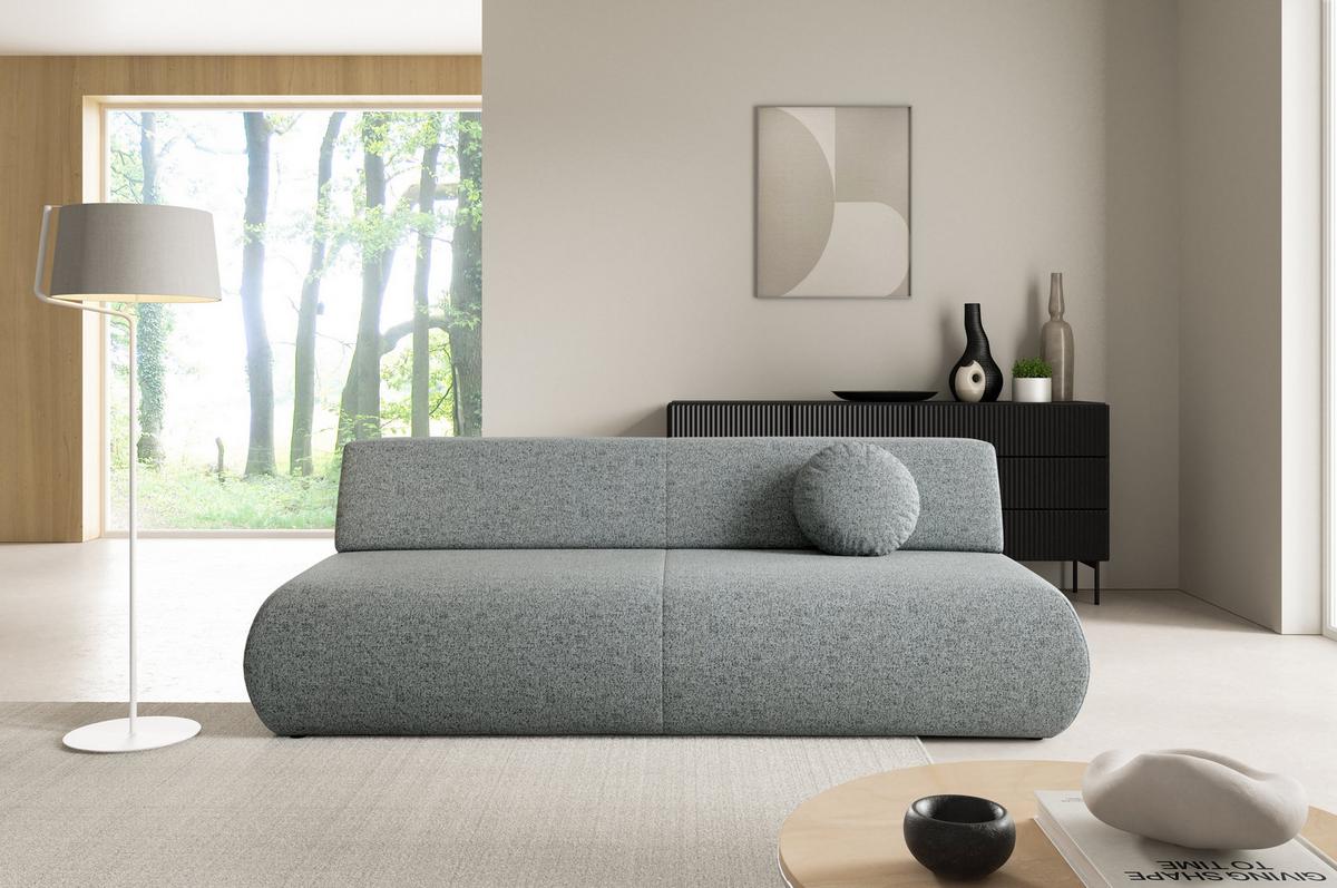 BETTSOFA DELTA Grau Geflochtener Stoff mit Schlaffunktion - Grau, Holz (214/74/100cm) - MASSENO