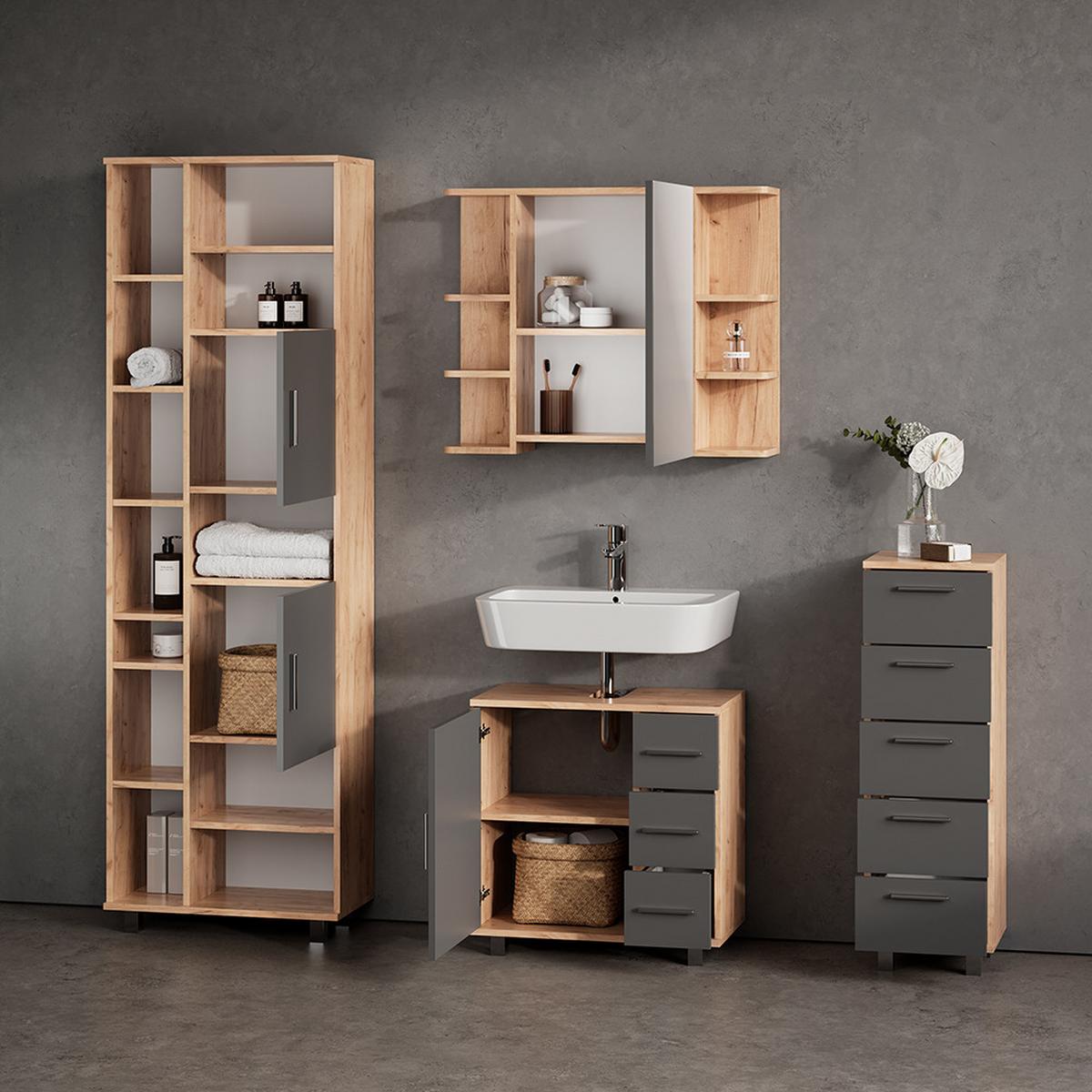 BADMÖBEL-SET Eisak Eiche 4 Teile - Eichefarben, Holzwerkstoff (60/60/33cm) - Livinity®