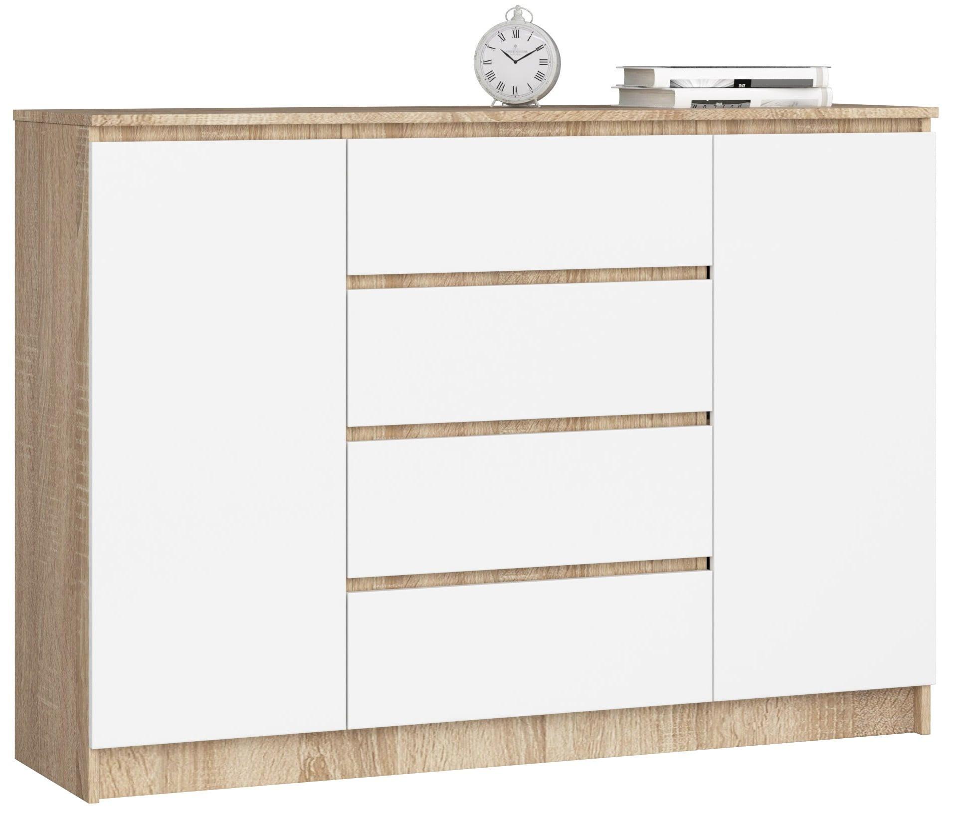 KOMMODE Eiche Sonoma, Weiß 99/138/40 - Weiß, Holzwerkstoff (138/99/40cm) - RAUMHIRSCH FURNITURE