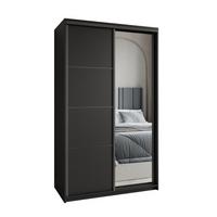 SCHWEBETÜRENSCHRANK VARO 120/205/60 cm 2-türig mit Spiegel Schwarz - Schwarz, Holzwerkstoff (120/205/60cm) - MASSENO