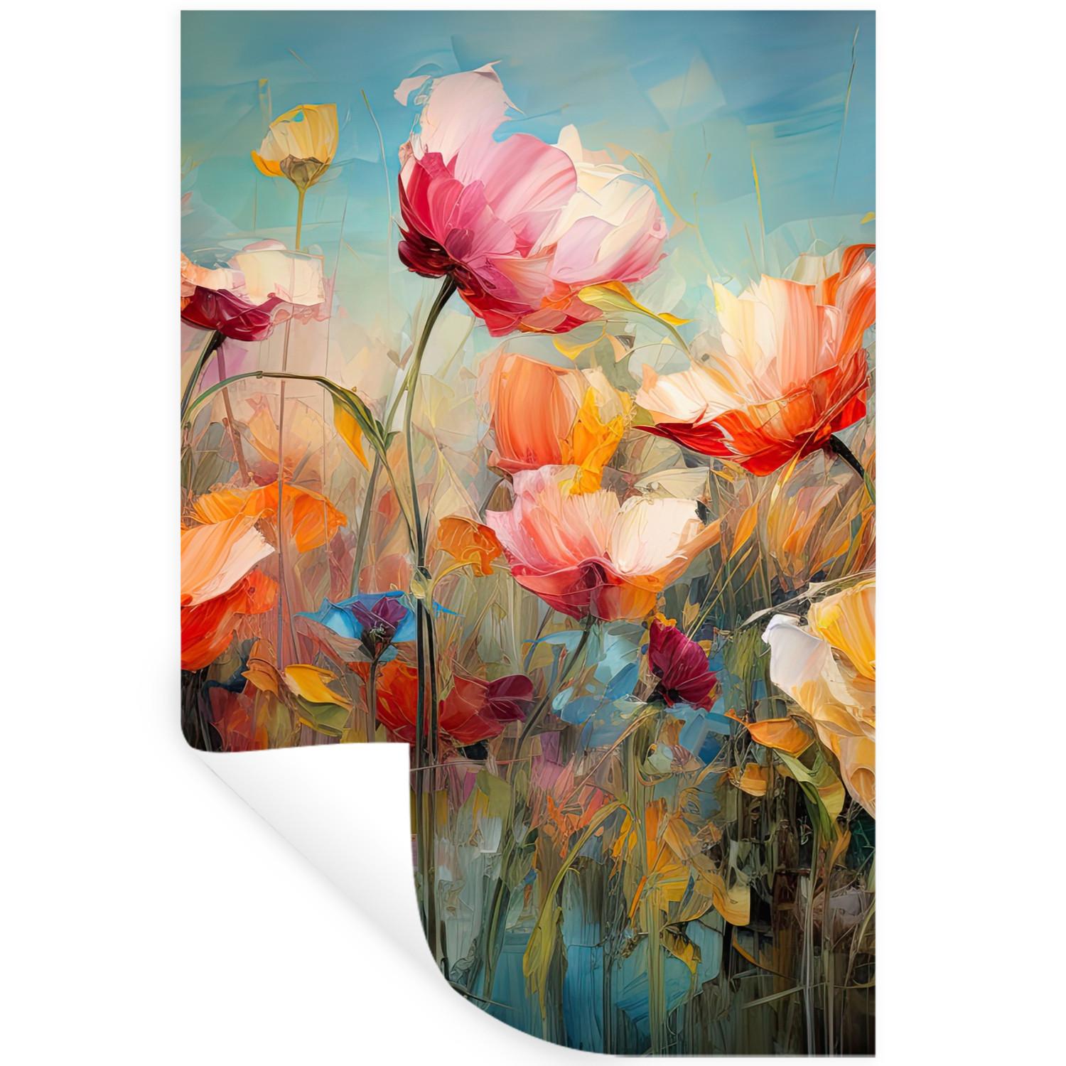 WANDTATTOO Blumen - Aquarell - Kunst - Botanisch - Natur Wandaufkleber 80x120 cm - Orange, Kunststoff (80/120/0.1cm) - MuchoWow