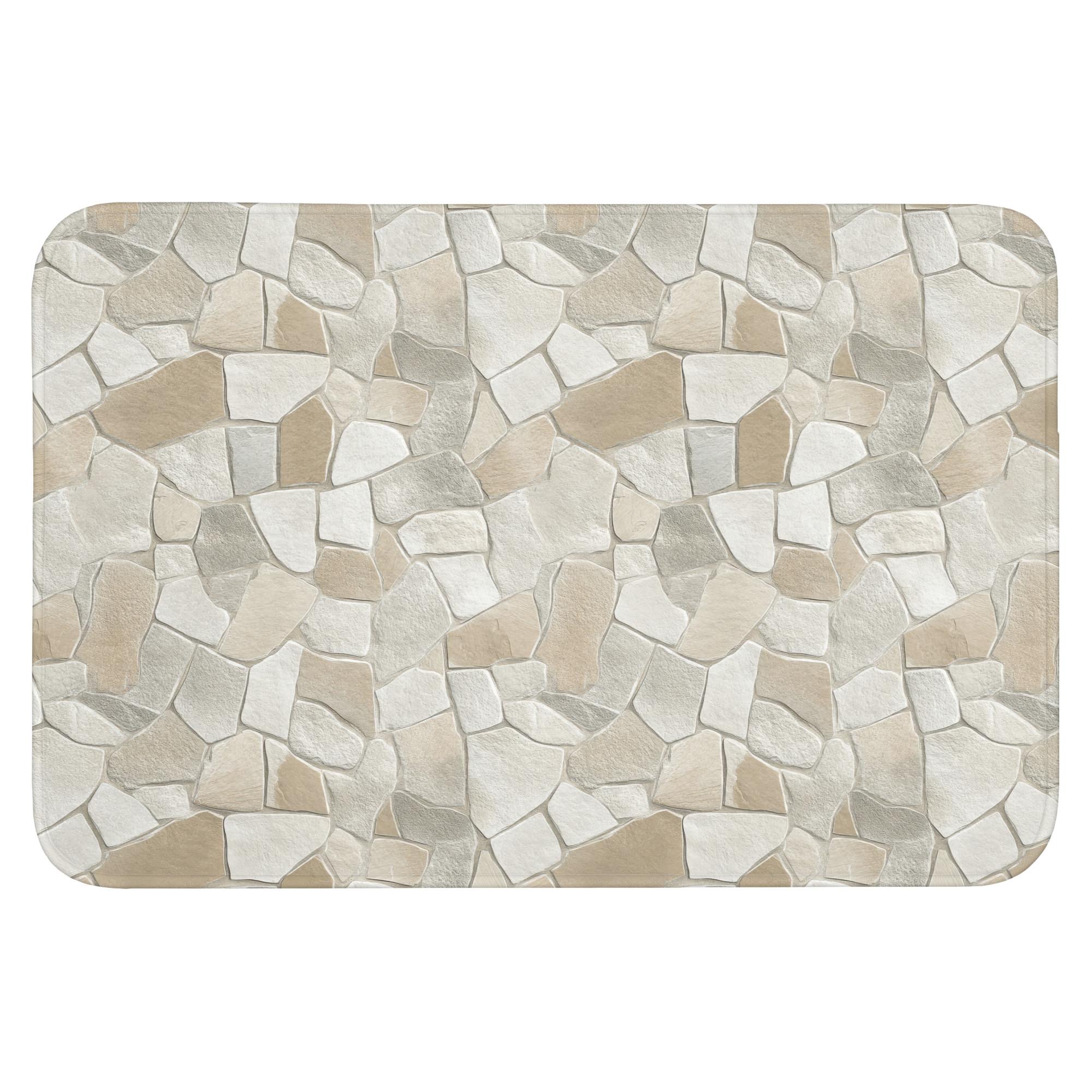 BADEMATTE Mosaik - Steine - Beige Badvorleger 90x60 cm - Beige/Creme, Textil (90/60cm) - OnlyWow