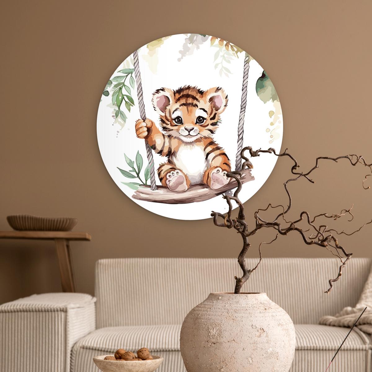 WANDBILD Tiger - Tier - Kinder - Dschungel Wanddeko Schlafzimmer 60x60 cm - Dunkelorange, Kunststoff (60/60cm) - MuchoWow