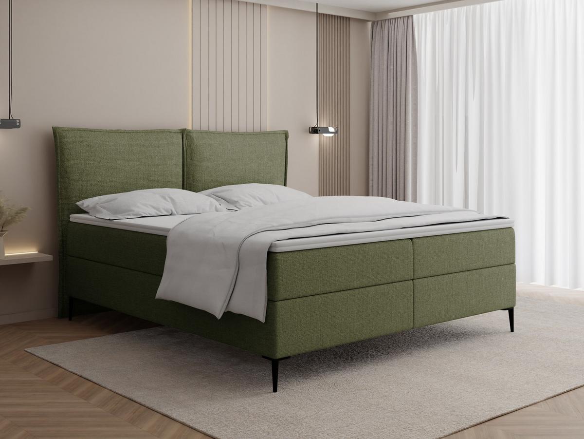 BOXBETT Calio Rise mit Bettkasten, Grün Chenille 140x200 cm – inkl. H4 Taschenfederkern Matratze & Foam Topper - Creme/Schwarz, Holz/Holzwerkstoff (140/200cm) - WFL GROUP