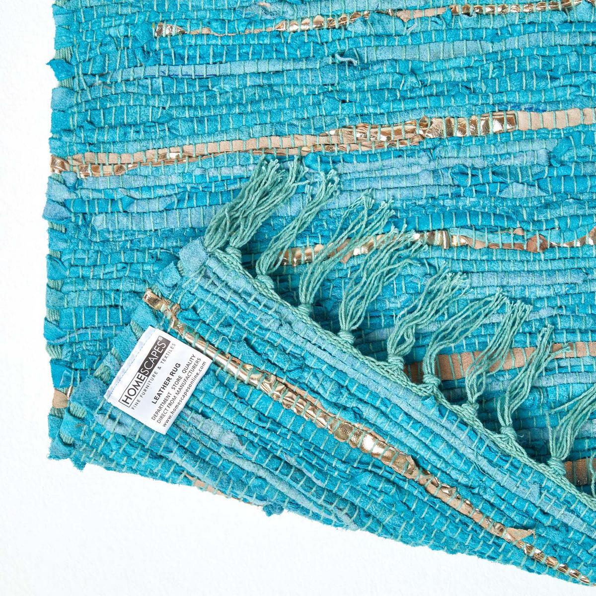 LEDERTEPPICH Glitter geflochten 90/150 cm - Türkis, Leder (90/150cm) - Homescapes