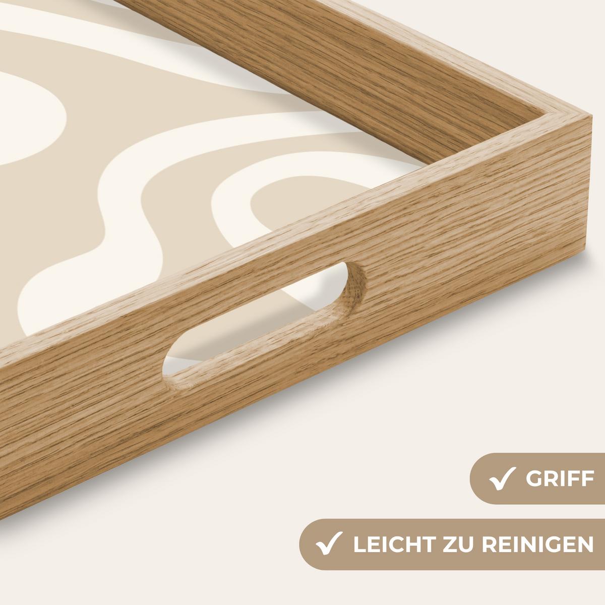 TABLETT Linien - Abstrakt - Beige - Weiß - Minimalistisch 50x35 cm - Beige, Holz (50/5/5cm) - OnlyWow