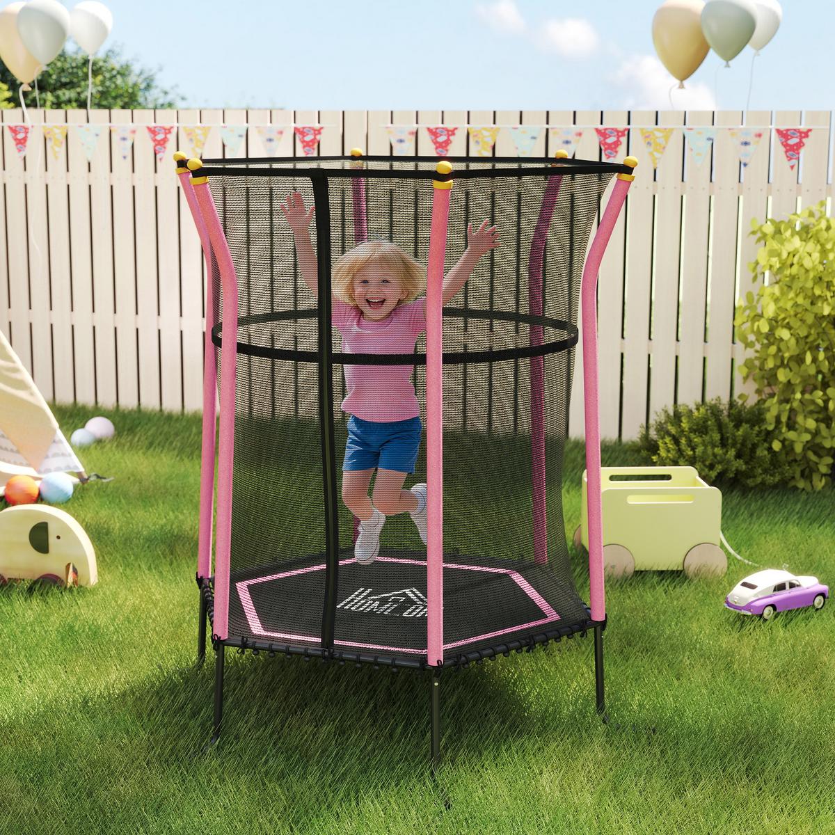 KINDERTRAMPOLIN Stahl Kunststoff Rosa - Rosa, Metall (111/122cm) - HOMCOM