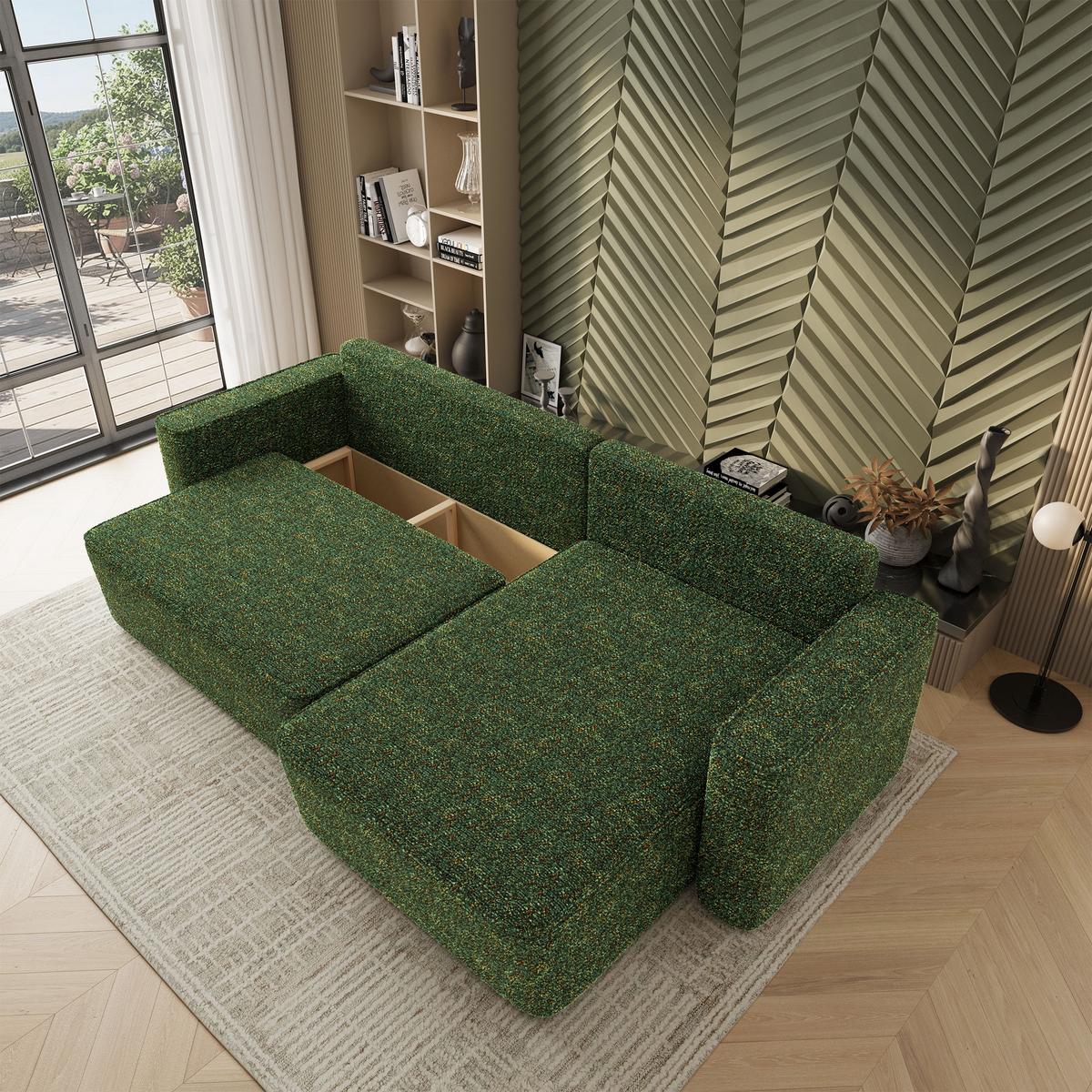 ECKSOFA BELARO BL Grün Chenille mit Schlaffunktion - Grün, Holz/Textil (280/162cm) - MASSENO