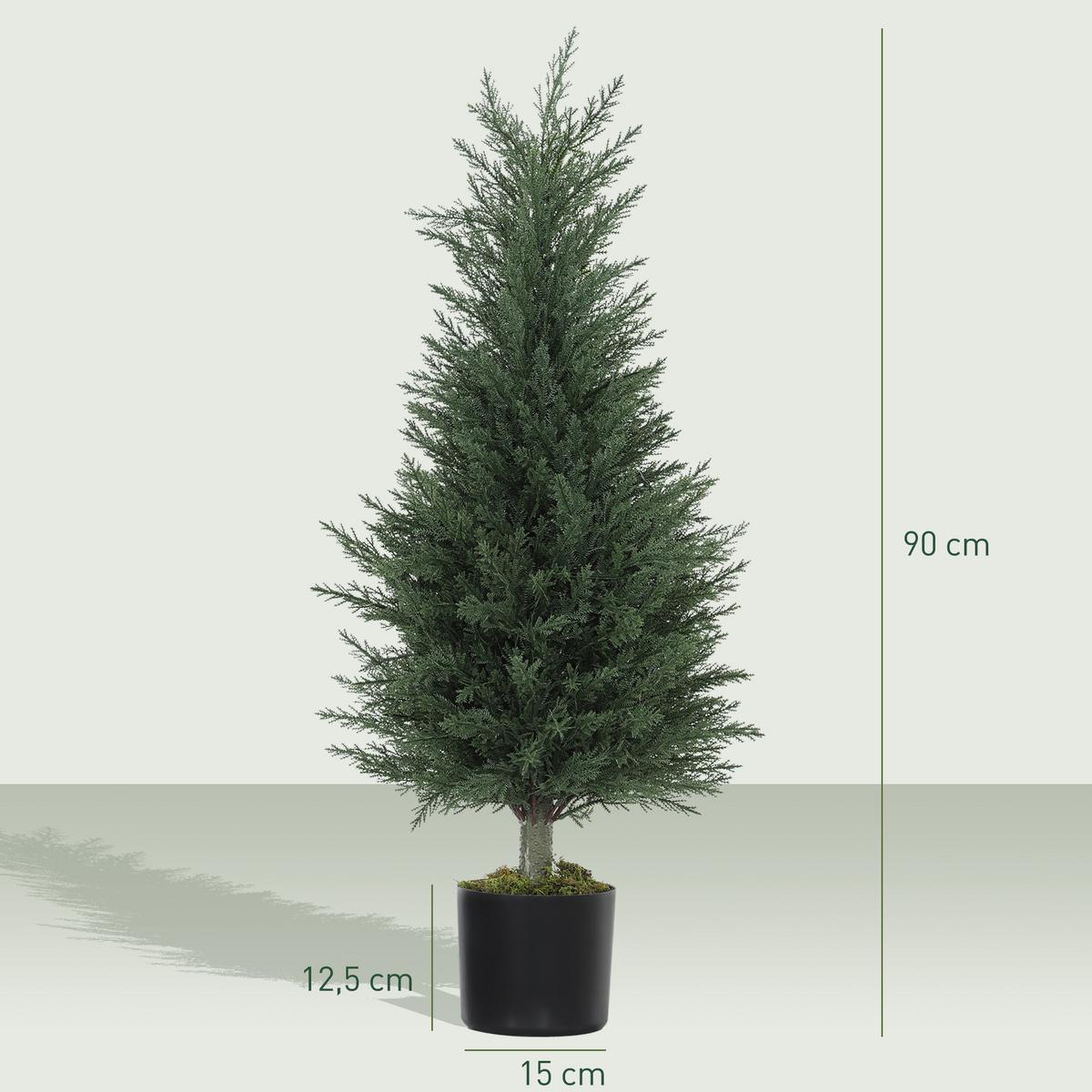 KÜNSTLICHE-ZYPRESSE UV-beständig 90cm 2er Set - Schwarz/Grün, Kunststoff (90cm) - HOMCOM