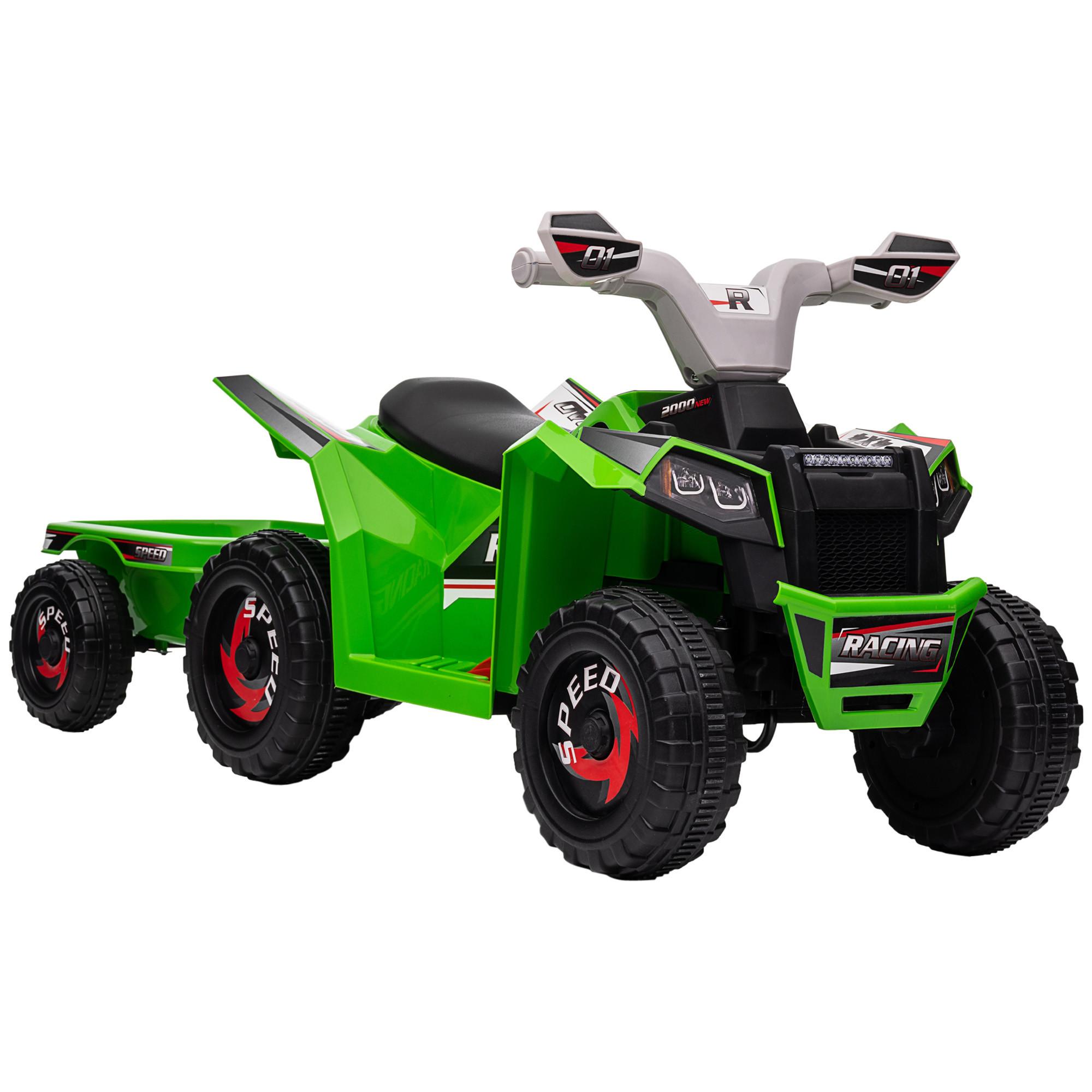 KINDERQUAD Kinder Elektro-Quad 6V Elektroauto mit Anhänger, 2,5 km/h Metall Grün - Grün, Metall (106/41.5/48.5cm) - HOMCOM