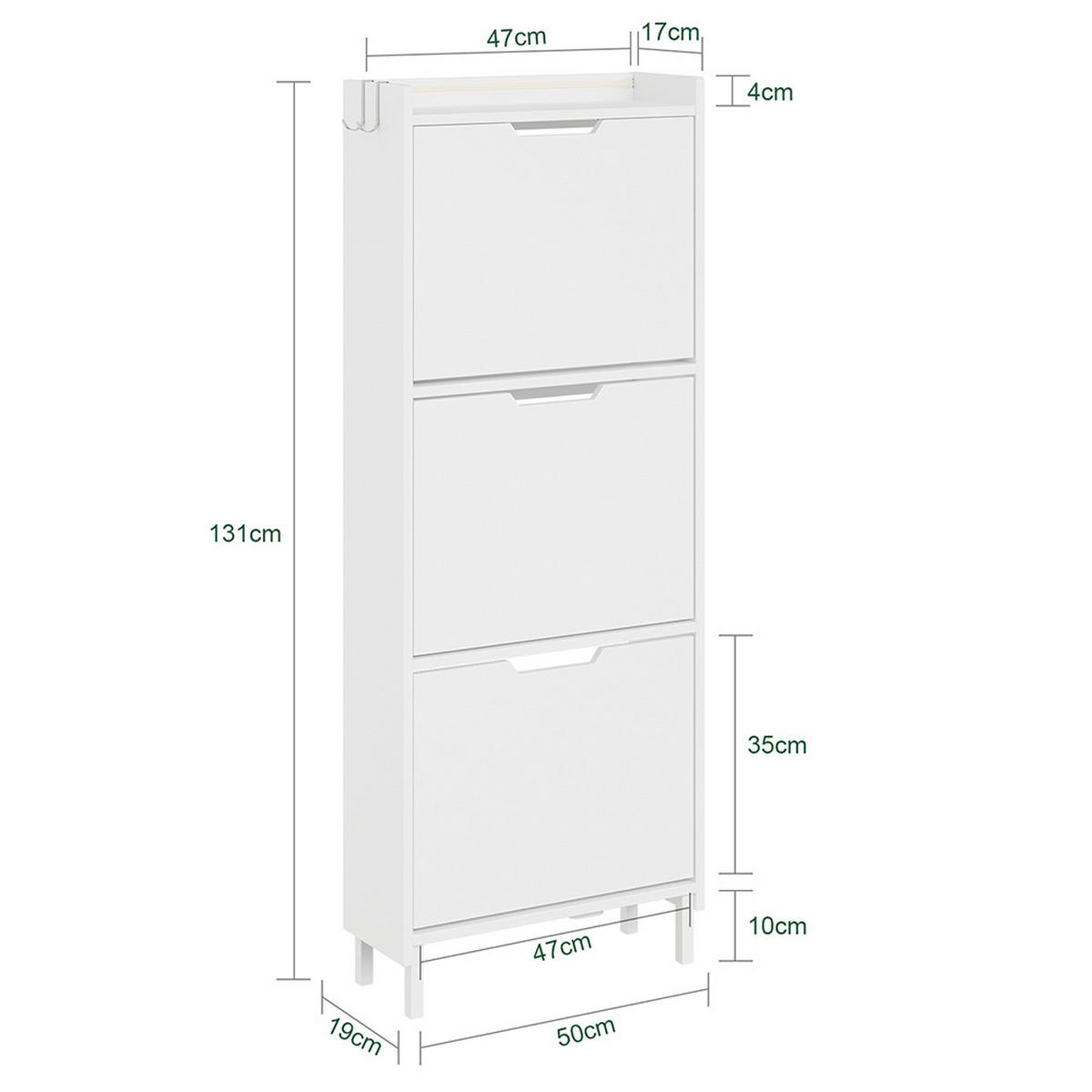 SCHUHSCHRANK 3 Türen Weiß 50x19x131cm Modern - Weiß, Holzwerkstoff (19/131/50cm) - SoBuy