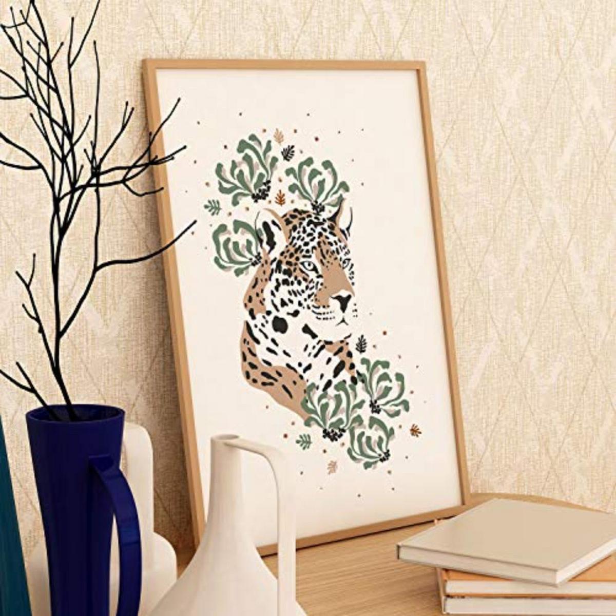 POSTER Set mit 4 GiraffenLeopardblatt, Blumen und Pflanzen vom Dschungel A4 Schwarzer Rahmen - Schwarz, Papier (29.7/3cm) - Nacnic