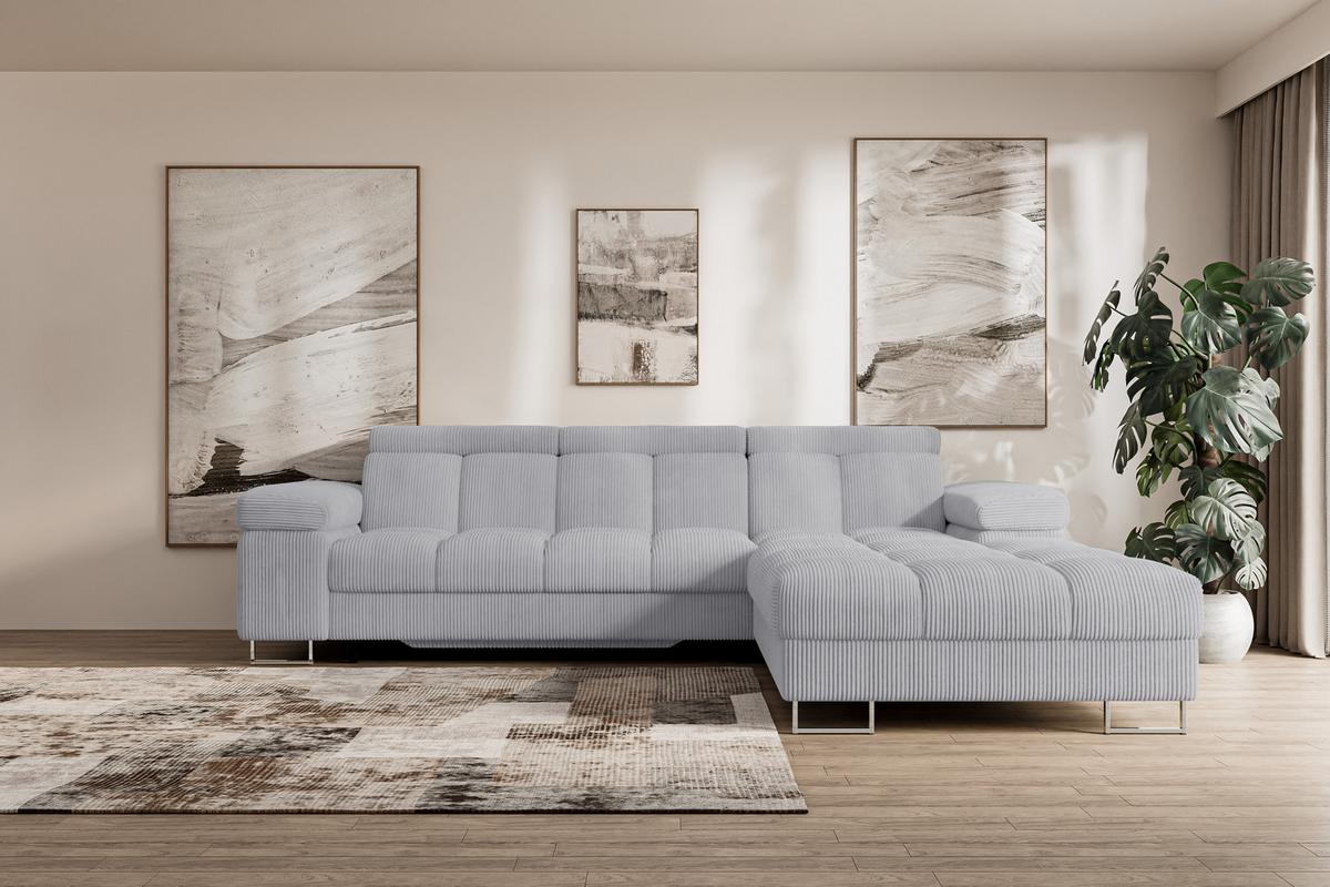 ECKSOFA mit Schlaffunktion Ottomane Rechts COMA L 271x203x79 Grau Cord - Anthrazit, Holzwerkstoff/Textil (203/271cm) - ALTDECOR