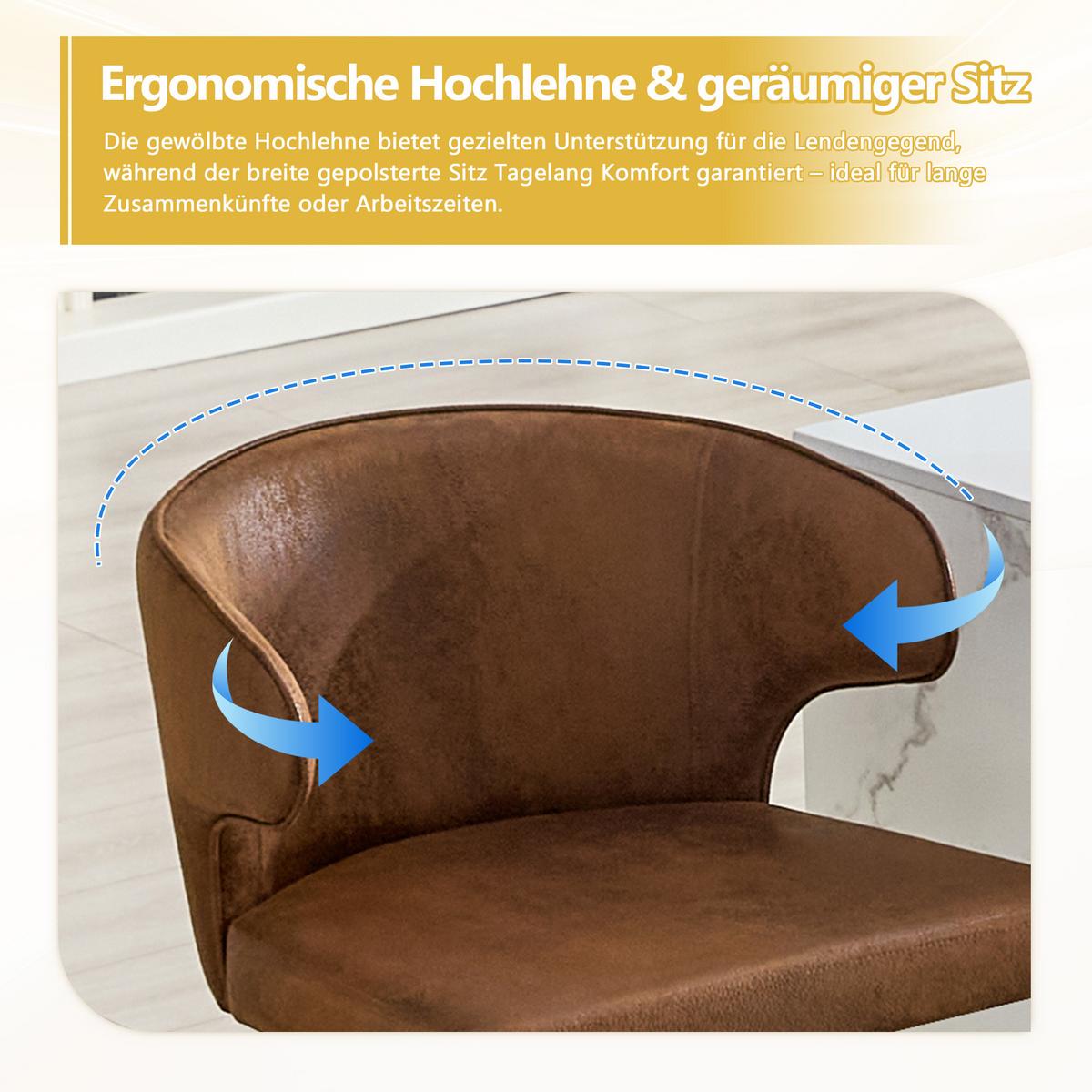 BARHOCKER 2er Set Braun Höhenverstellbar mit Lehne & Fußstütze - Braun, Textil (49.7/110/45cm) - Urban Meuble