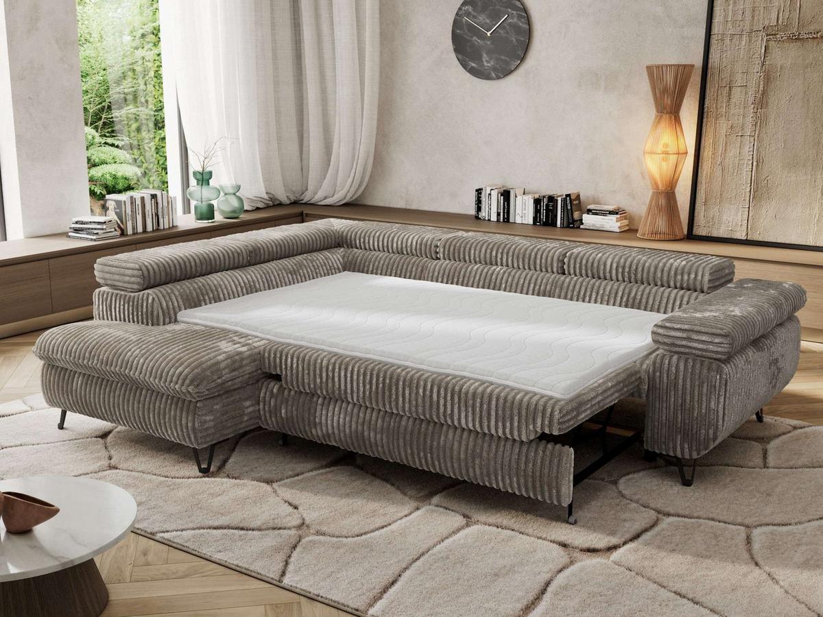 ECKSOFA PABLO L Grau Cord - Links Seite mit Visco Topper - Schwarz/Grau, Textil/Metall (208/273cm) - MKS