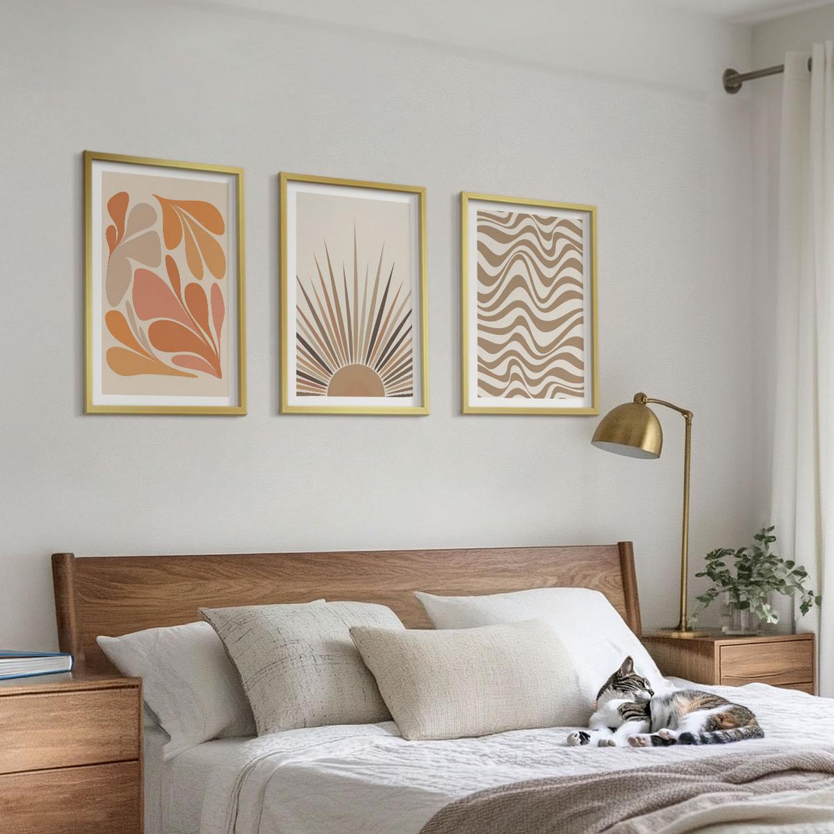 BILDER SET 3er Set - 40x60 cm Goldrahmen - Sonnen-Boho-Pastelltönen - Goldfarben, Kunststoff (40/60cm) - TULUP