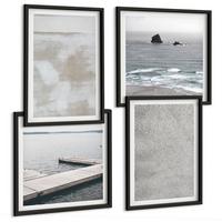 BILDER SET 4er Set - 50x50 cm & 40x60 cm Schwarzer Rahmen - Abstraktes Design, moderne Texturen - Schwarz, Kunststoff (50/50cm) - TULUP