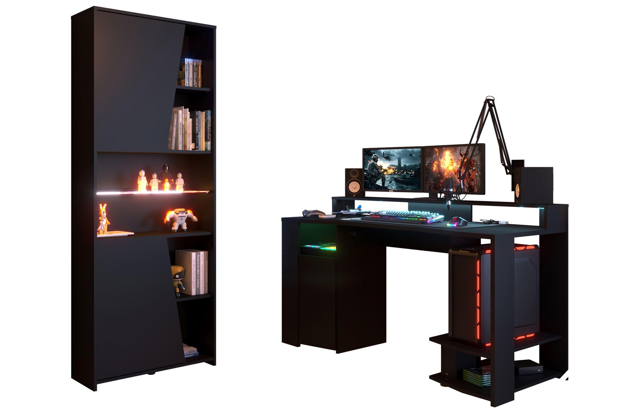 GAMING Schreibtisch Parisot Gaming 2-tlg. Holznachbildung Schwarz - Schwarz, Kunststoff (152/62/87cm) - 58aufmkessel