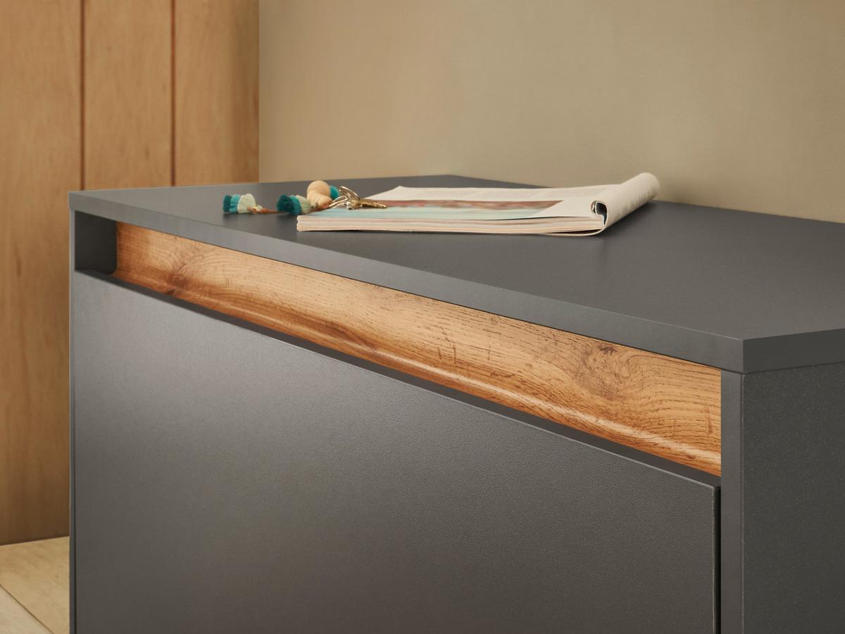 GARDEROBENBANK grau matt, Eiche Wotan 100 cm, Schuhbank mit Stauraum - Eiche Wotan/Silberfarben, Holzwerkstoff/Kunststoff (100/45/40cm) - Furn.Design