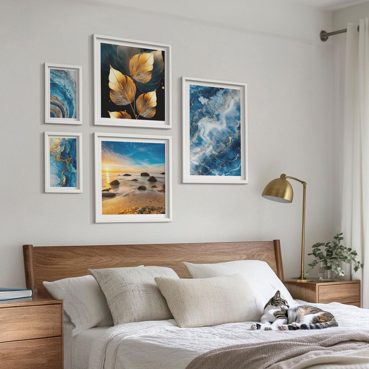 BILDER SET 5er Set - 50x50 cm & 20x30 cm & 40x60 cm Weißer Rahmen - Porträt einer Frau, Auge, Farben, Emotionen - Weiß, Kunststoff (40/60cm) - TULUP