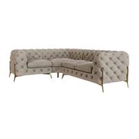 ECKSOFA Chesterfield Lexi Dunkle Creme Samt, Ottomane links - Goldfarben/Creme, Holz/Textil (264/204cm) - S-Style Möbel