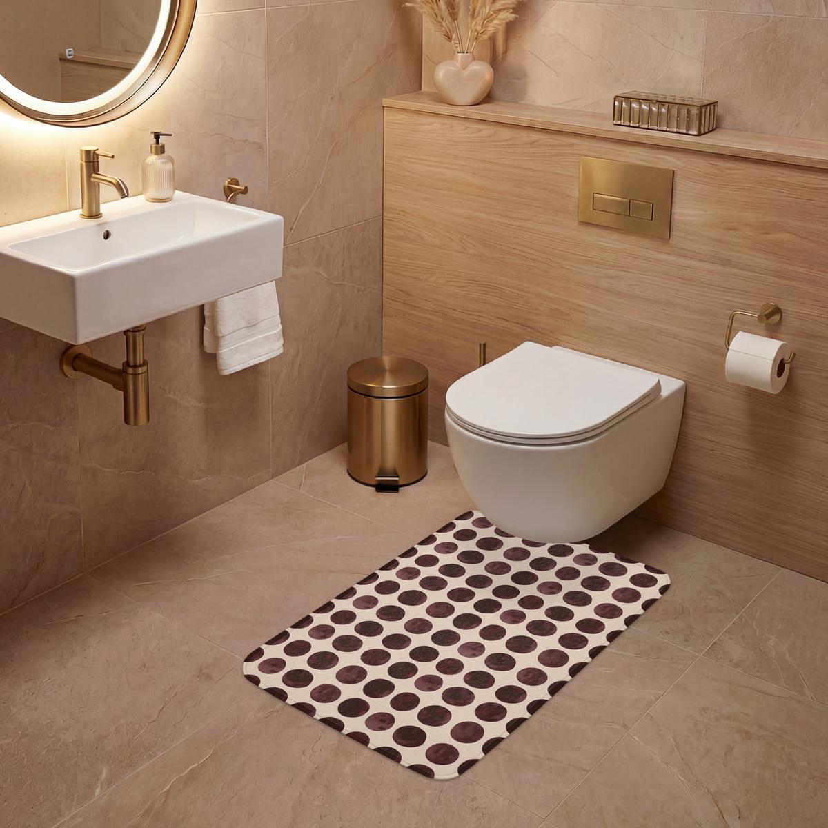 WC-VORLEGER Polka dots - Muster - Braun WC Teppich 50x80 cm - Bordeaux, Textil (50/1cm) - OnlyWow