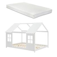 HAUSBETT Tostedt mit Matratze - Weiß, Holz/Textil (120/200cm) - [en.casa]