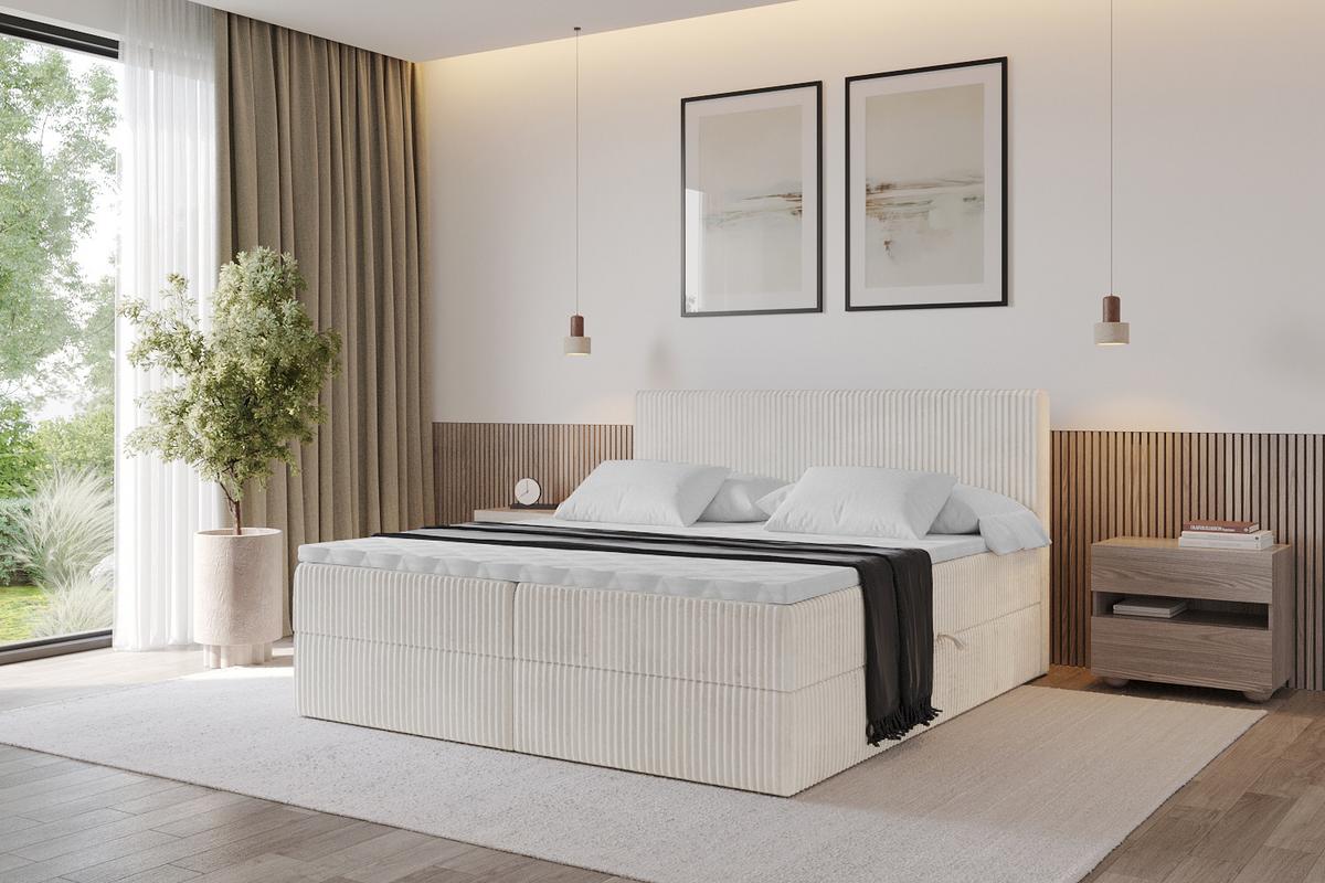 BOXBETT mit Matratze H3 und Lattenrost - TOLO - 200x200 Cord - Creme - Creme, Holzwerkstoff/Kunststoff (200/200cm) - ALTDECOR