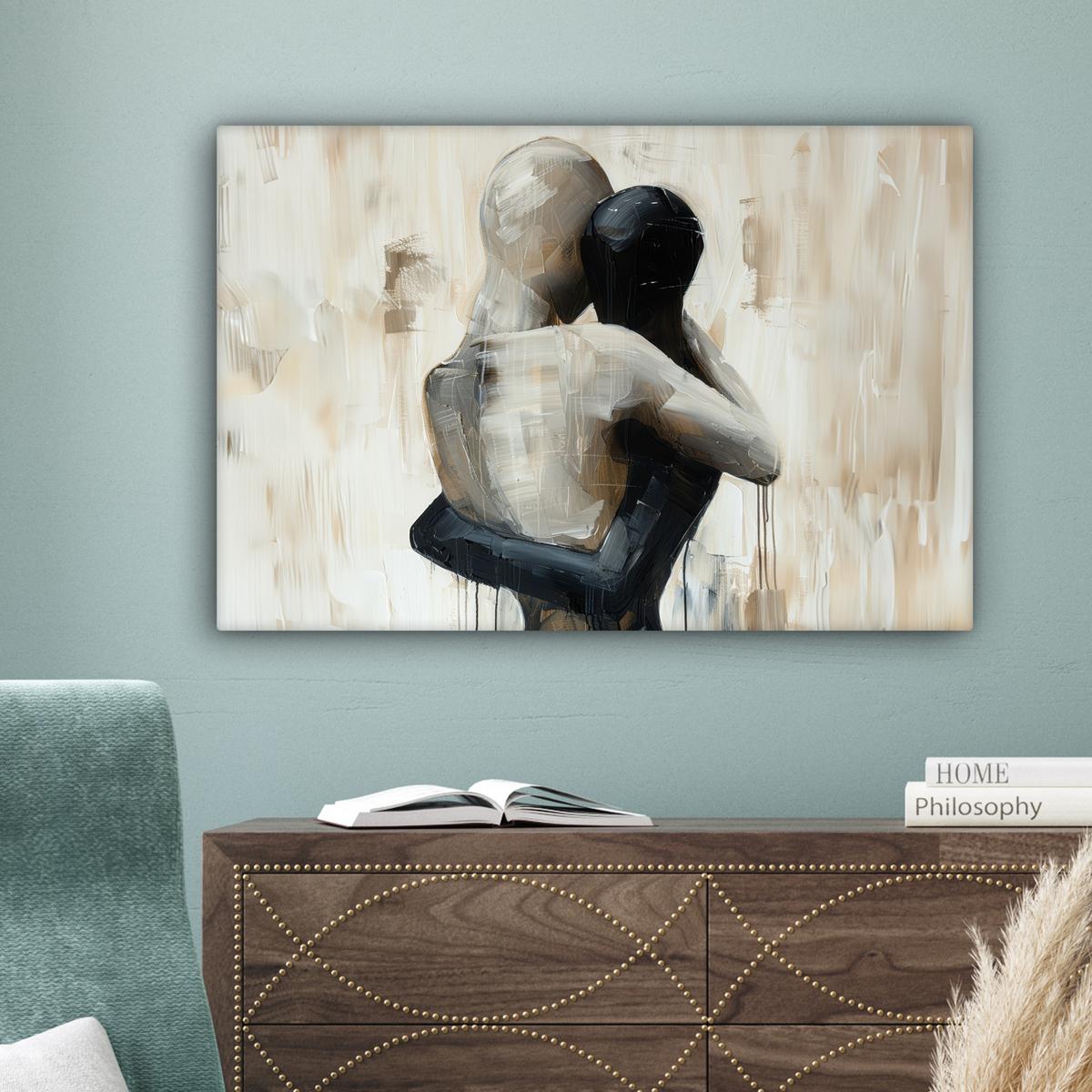 LEINWANDBILD Abstrakt - Liebe - Schwarz und weiß - Modern Gemälde 60x40 cm - Schwarz, Textil (60/40cm) - MuchoWow