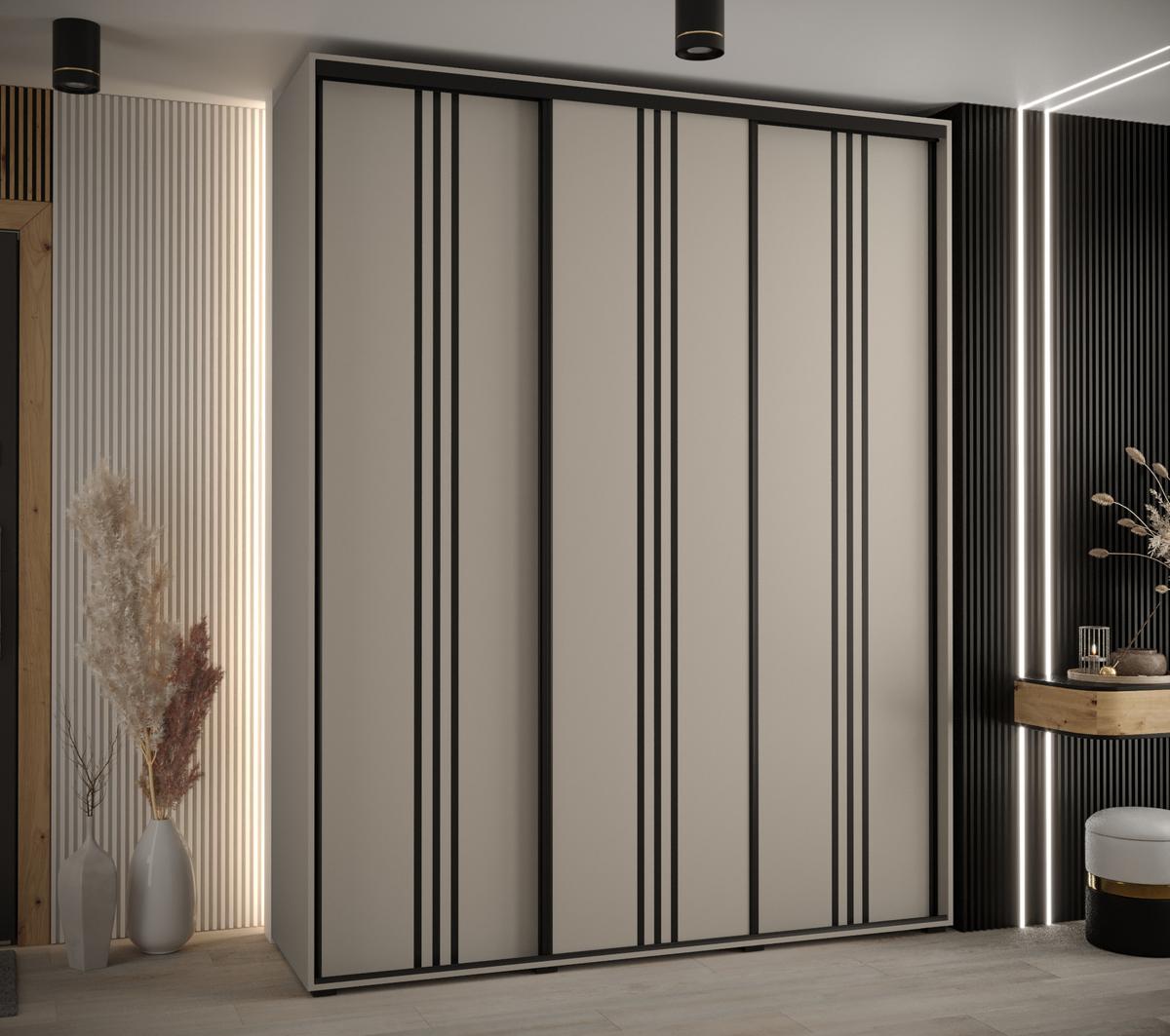 SCHWEBETÜRENSCHRANK 235,2/200/60 3-türig - Kaschmir/Schwarz, Holz/Metall (200/235.2/60cm) - MÖBEL KRYSPOL