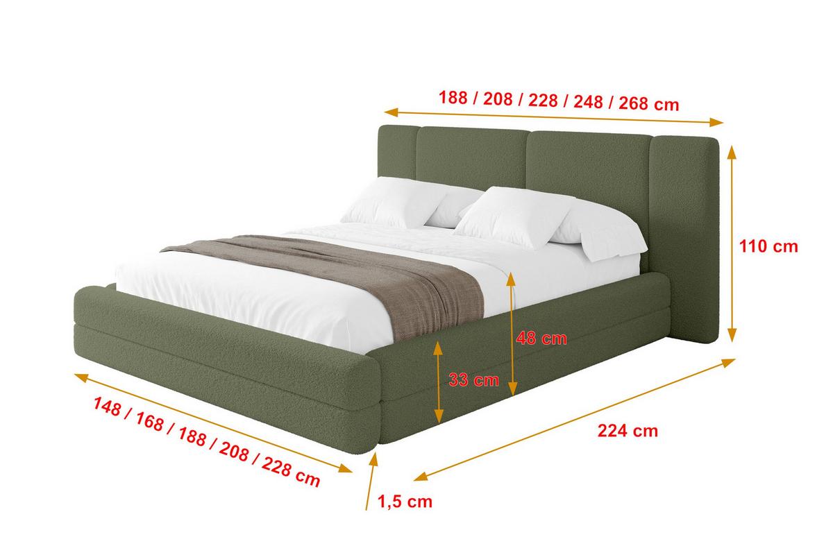 POLSTERBETT mit Bettkasten und Lattenrost, Bett mit Matratze H3/H4 - TEVO 140x200 Grün - Olivgrün, Holzwerkstoff/Textil (140/200cm) - ALTDECOR